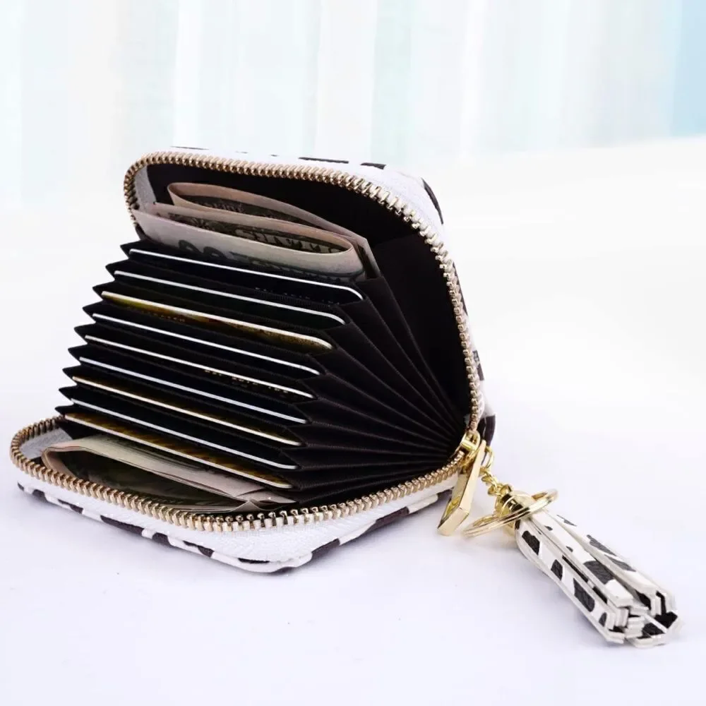 Cow Print Leather Compact Wallet
